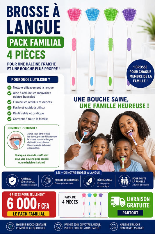 BROSSE À LANGUE – PACK FAMILIAL DE 4 PIÈCES